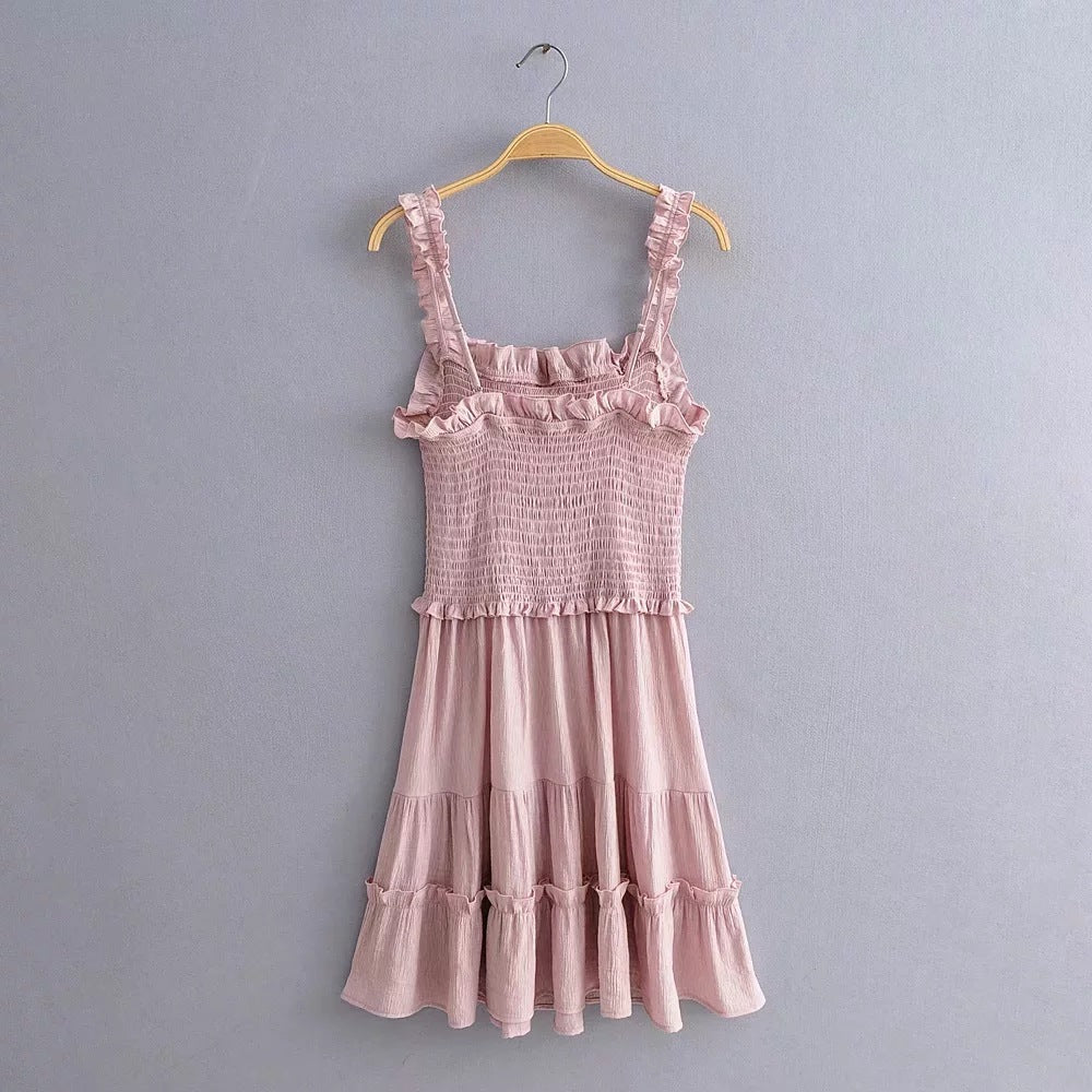 Popular Pink Two Straps Sweethart Tiered Ruffles Knee Lenght Prom Dresses
